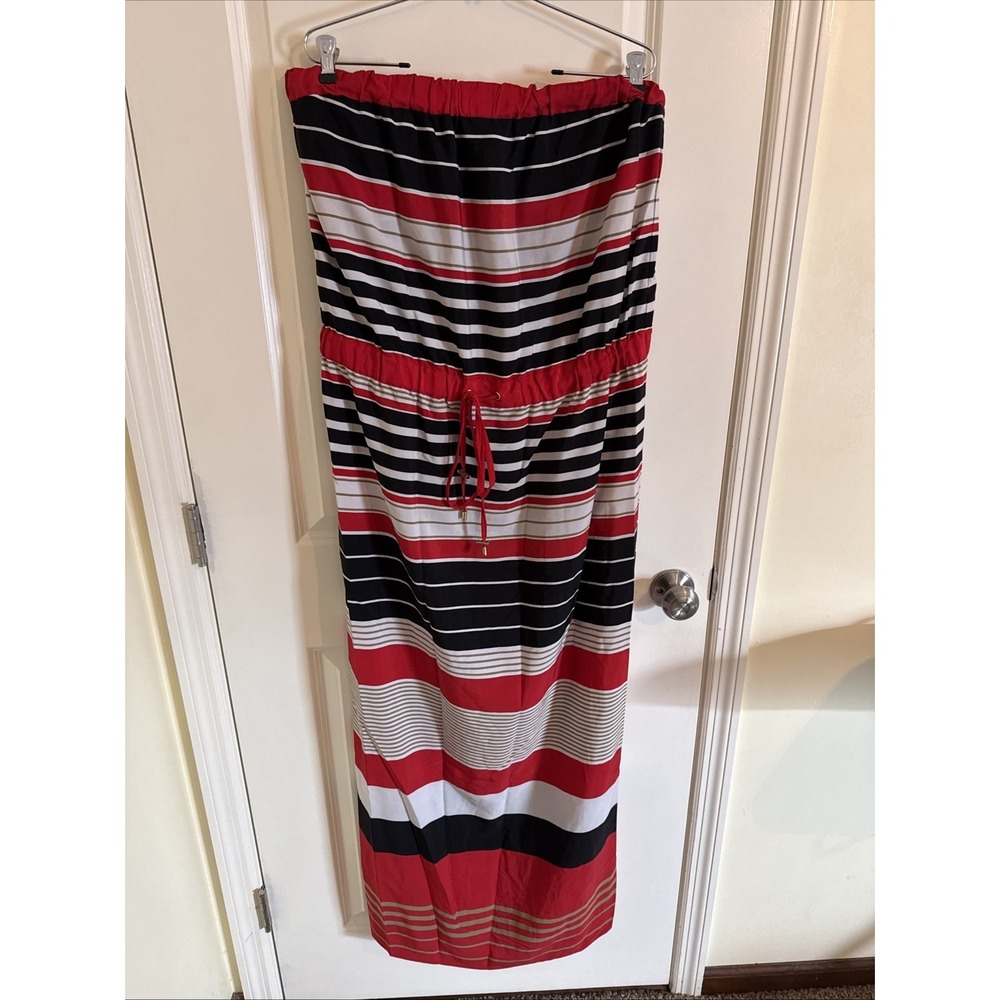 Cache Striped Red Multi-Color Sleeveless Strapless Maxi Dress Size XL